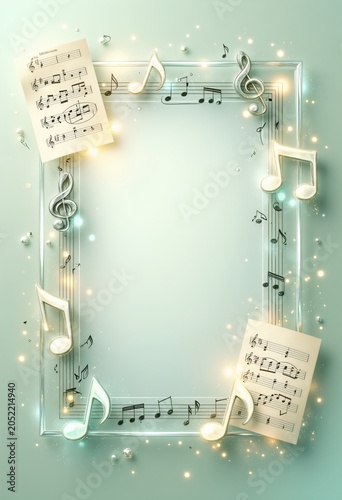 Musical greeting card with luminous note decorations