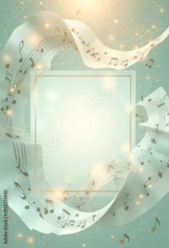 Transparent music template with floating melody symbols