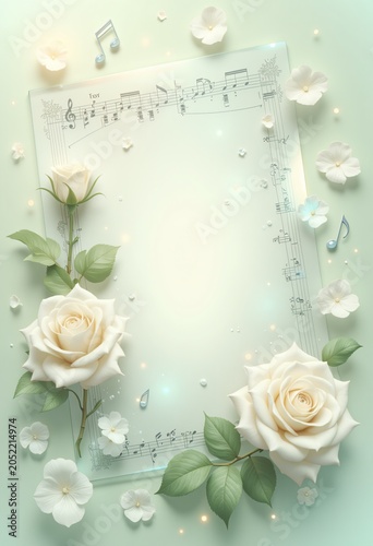 Decorative music sheet frame with delicate blossoms
