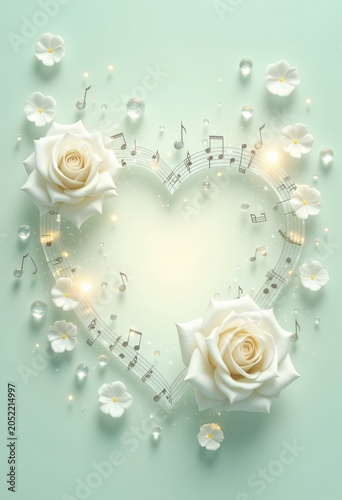 Luxury greeting card with roses and musical notes
