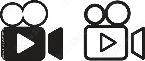 Schilderij op canvas Cinema projector line icons, solid and outline movie camera symbols, digital mul