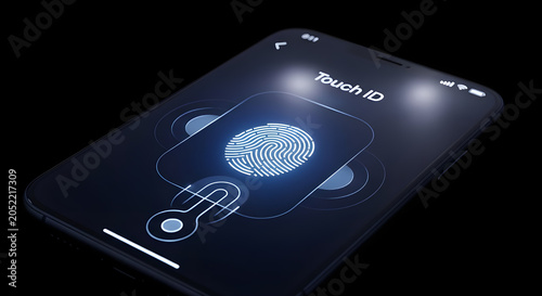 Smartphone Touch ID Fingerprint Biometric Security Mockup on Dark Background