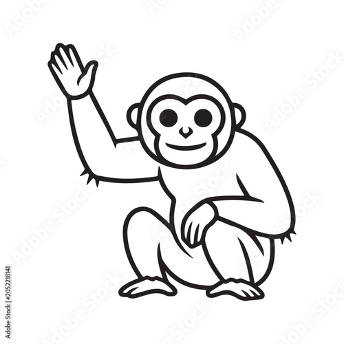 Photography Cute monkey waving sitting vector line art icon