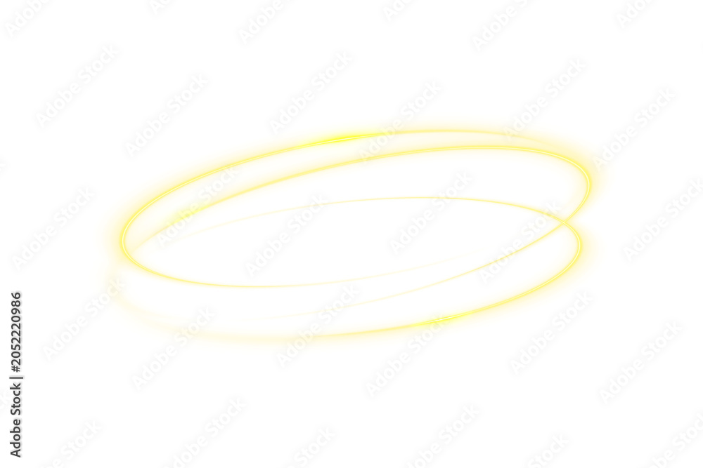 Naklejka premium Vector light line effect of golden circle. Swirling golden trail on a transparent background. Luminous fire trail and creative design scene with light overlay PNG file.