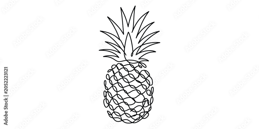 Obraz premium Continuous single line drawing of a fresh tropical pineapple fruit