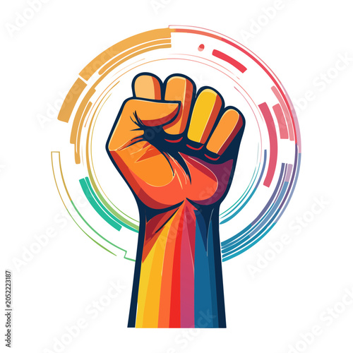 Colorful raised fist illustration on transparent background