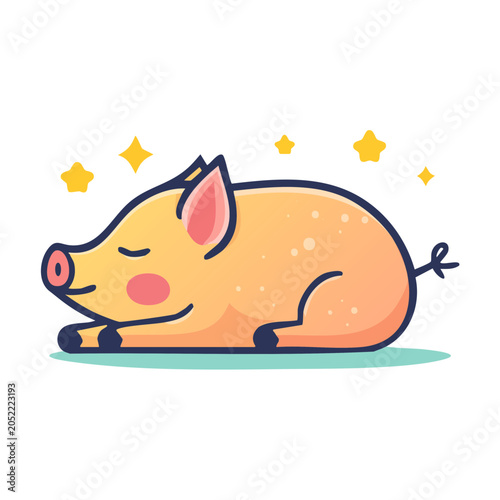 Cute cartoon pig sleeping with stars