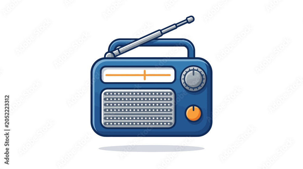 Obraz premium Retro Blue Radio Icon with Antenna and Tuning Dial