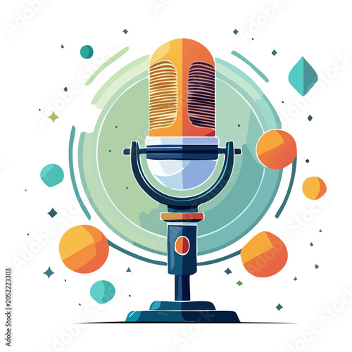 Flat design microphone illustration with abstract background