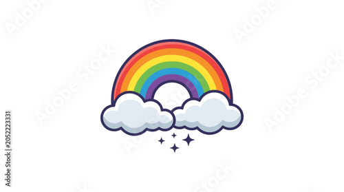 Colorful Rainbow Arching Over Clouds with Sparkles - Icon