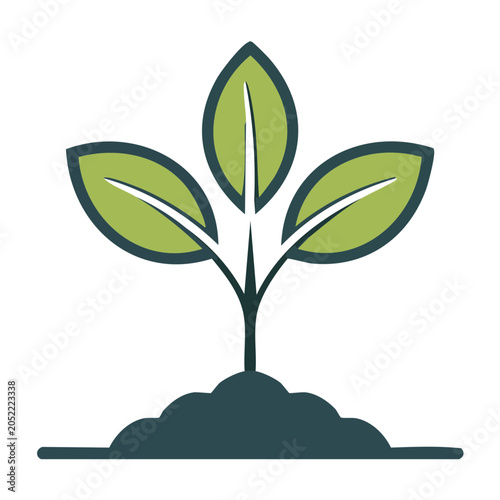 Flat design plant icon with green leaves
