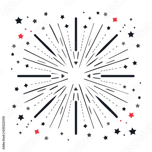 Minimalist firework illustration with stars and sparks