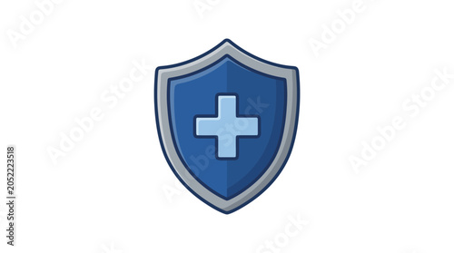Blue Shield with Medical Cross Icon - Healthcare Security and Protection Symbol