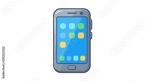 Modern smartphone with colorful app icons on screen, isolated on white background.