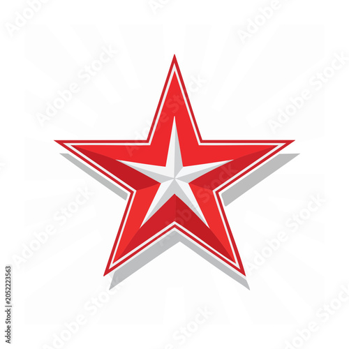Red 3D star with white outline on transparent background