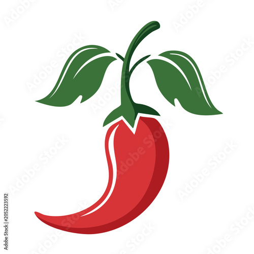 Red chili pepper with green leaves illustration