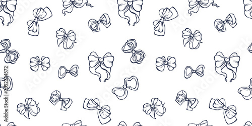 Bild auf Leinwand Coquette Aesthetic Seamless Pattern With Ribbon Bows Background
