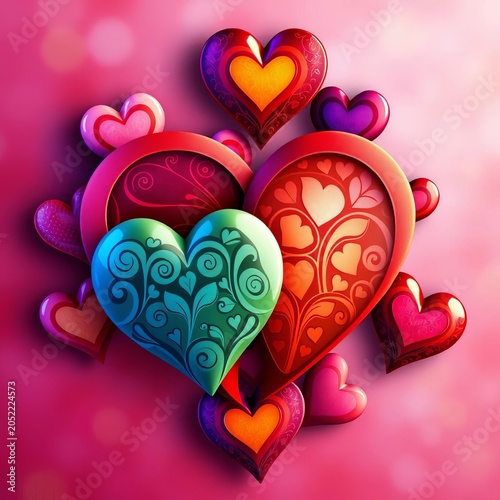 Interlocking hearts with varied shapes and patterns, creative, symbols