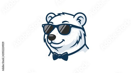 Cool Polar Bear Wearing Sunglasses and Bowtie, Vector Illustration