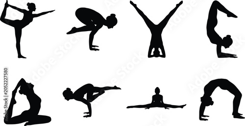 Fotografía Vector collection of woman silhouettes practicing advanced yoga poses including