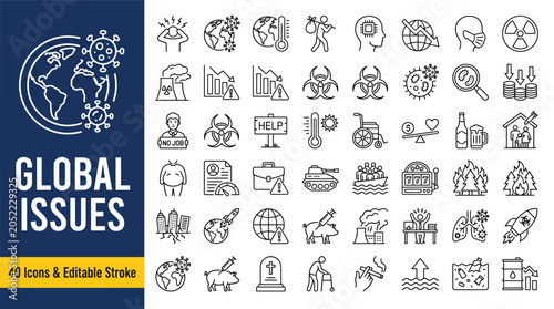 Tableau sur toile Global Issues web icons in line style