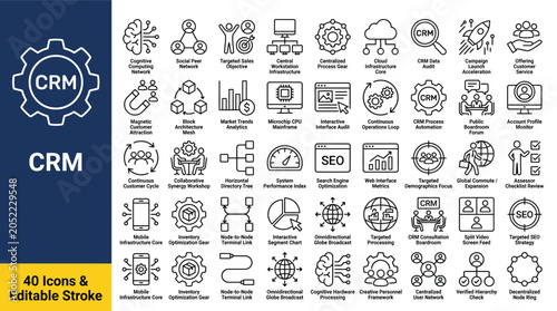 Billede på lærred CRM web icons in line style