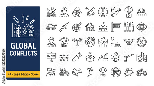 фотографія Global Conflicts web icons in line style