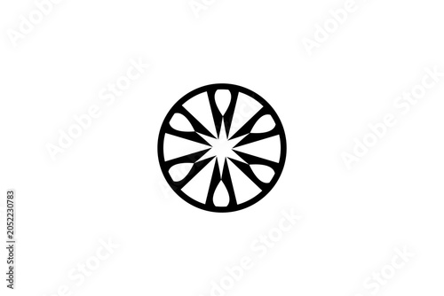 Abstract Circular Star Wheel Ornament Vector Minimalist Black Geometric Flower Mandala Window Logo