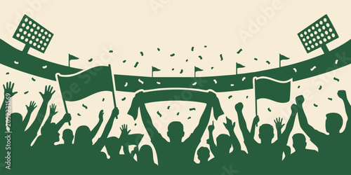 Obraz na plátne People celebrate with flags and banners at a lively sports event in a stadium