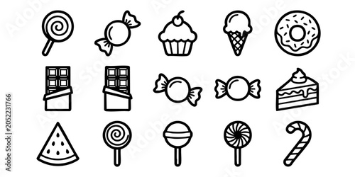 Colorful illustrations of various sweet treats are displayed.