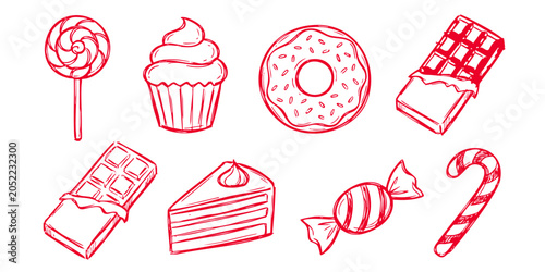 Schilderij op canvas A colorful illustration of various sweet treats arranged together on a table indoors