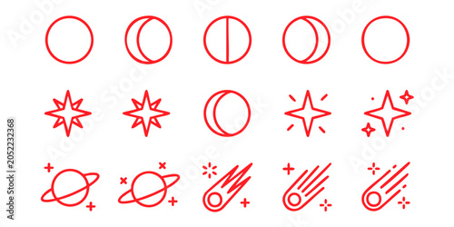 Foto A stunning astronomical illustration depicts various celestial bodies and symbols in space