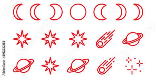 Tableau sur toile The lunar cycle and various celestial bodies including stars and planets are illustrated