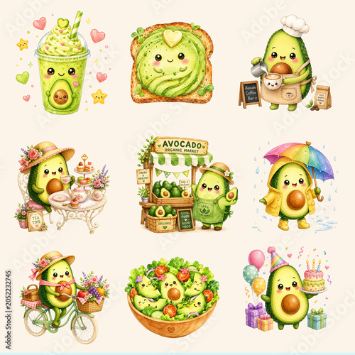 set of Avocado Cartoon 