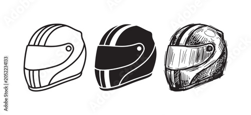 Fotografie Set of eight simple cartoon castle icons in outline, solid, and hand-drawn style