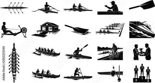 Photos Vector silhouettes collection of water sports icons including rowing team kayak