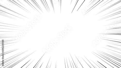 Obraz na plátně 漫画風の細線集中線フレーム背景 白黒 横長 16:9