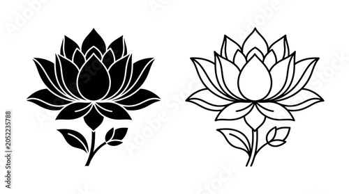Fotografía Lotus flower silhouettes on a white background graphic design element