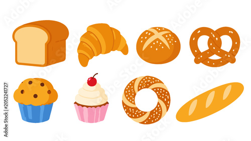 Fotografía Vector set of assorted bread and pastry bakery icons
