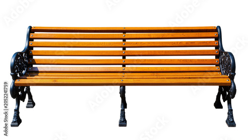 Canvastavla Wooden park bench with ornate black metal legs and armrests
