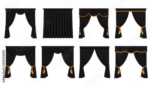Cuadro en lienzo Set of black stage curtains in different decorative styles