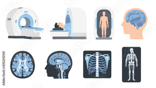 Bild auf Leinwand Medical imaging and radiology scan equipment vector set