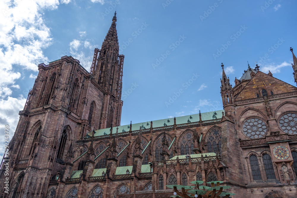 Fototapeta premium South side of Strasbourg Cathedral under blue sky