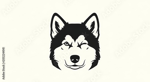 Black and White Husky Dog Head Illustration Centered on Minimal Light Background