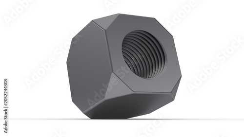 Steel Cube with Threaded Hole. Isolated. White background. 3D render