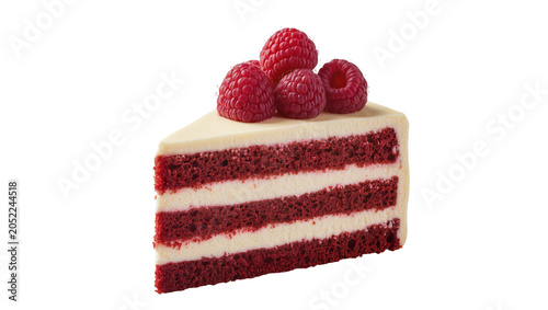 Εκτύπωση καμβά Slice of Red Velvet Cake with Cream Cheese Frosting and Raspberries