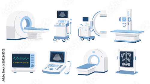 Canvas Print Medical diagnostic imaging equipment set in flat vector style