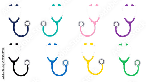 Bild auf Leinwand Set of colorful stethoscope illustrations isolated on white