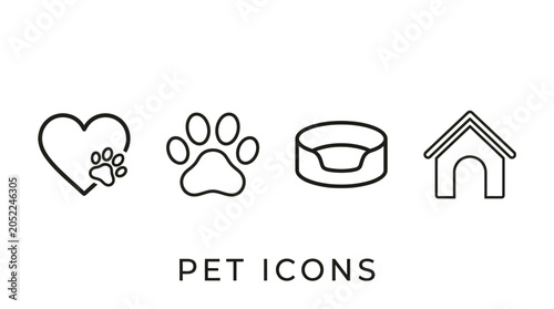 Canvastavla Pet Icons Heart With Paw Print Paw Pad Food Bowl And Dog House