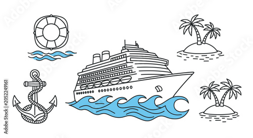 Foto Large White Cruise Ship Sailing Ocean.